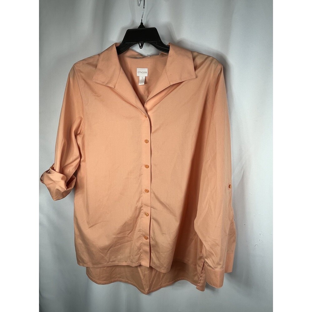 Chico's Shirt Womens 3 Orange No Iron Collared Button Up Long Sleeve Tunic Top